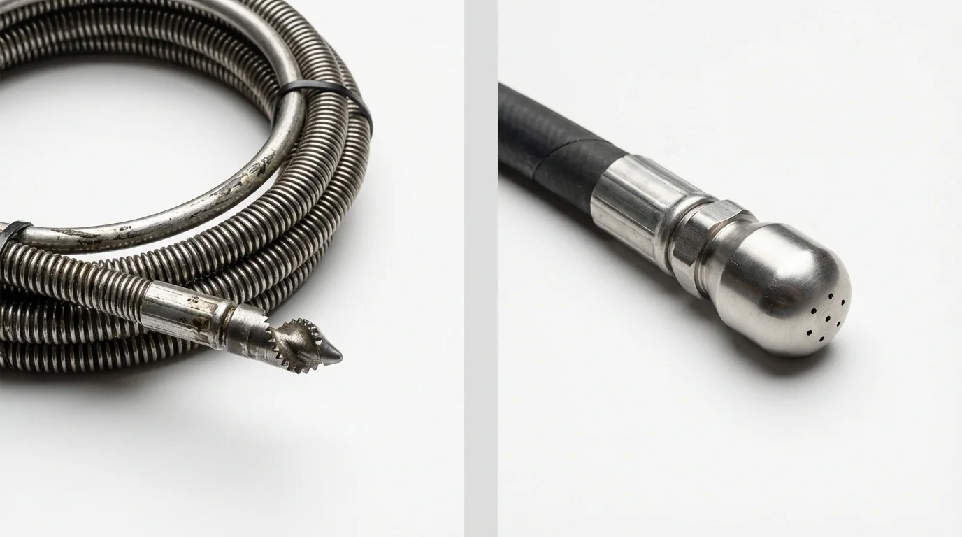 Drain snake cable and hydro jetting nozzle used for drain cleaning in Ucon, ID