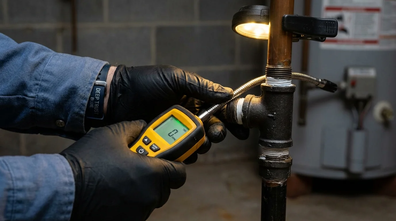Gas leak detection with electronic sniffer by Johns Plumbing LLC in Ucon