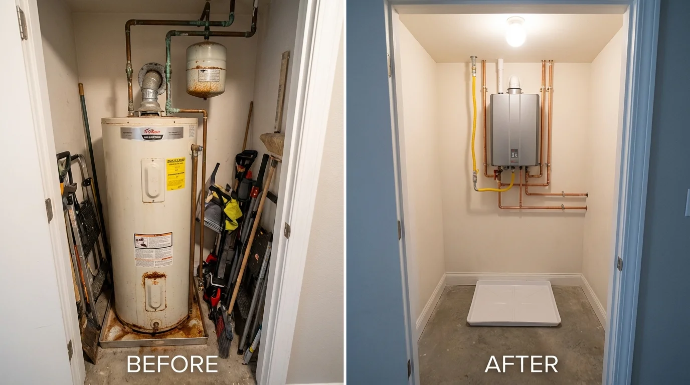 Tank water heater versus wall-mounted tankless unit comparison for Ucon, ID homeowners
